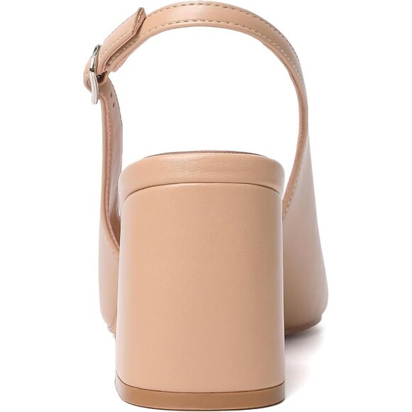 Women's Nude Pointed Closed Toe Slingback Chunky Heels Office Work Pump Shoes - Picture 7 of 9